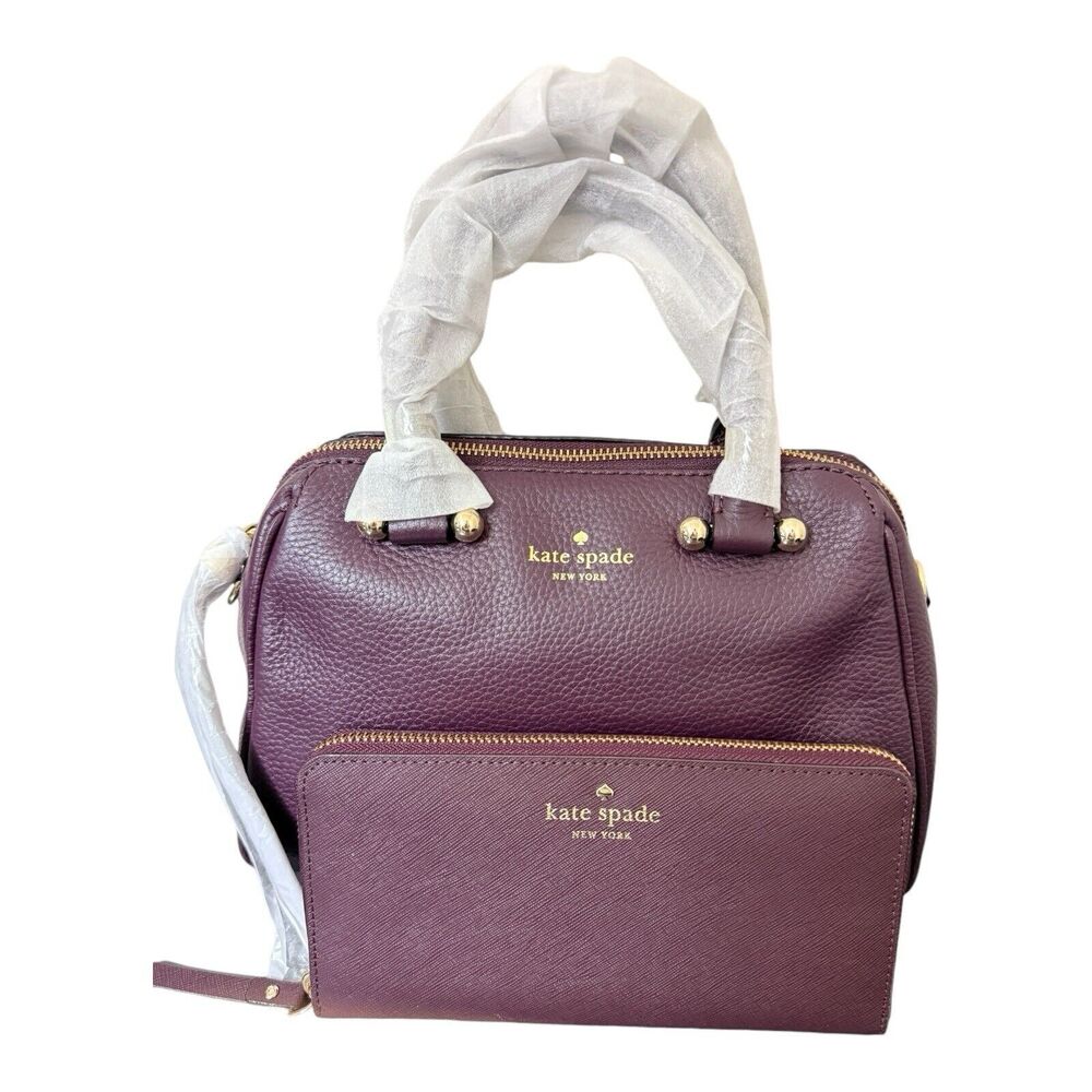 Kate Spade Bag Wallet Set Charles Street Mini Brantley Leather Purple Aubergine
